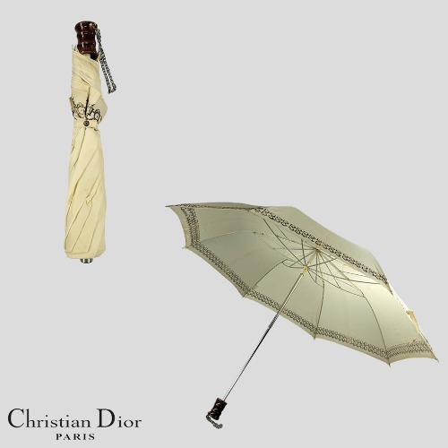 크리스찬 디올 90S 베이지 체인스트랩 스펠아웃 오블리크 패턴 나일론100 접이식 폴딩 수동 2단 우산 양산 양우산