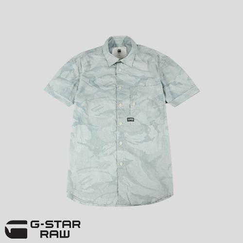 G-STAR RAW 지스타로우 피그먼트 블루 카모플라쥬 체스트포켓 코튼100 반팔셔츠 하프셔츠 M