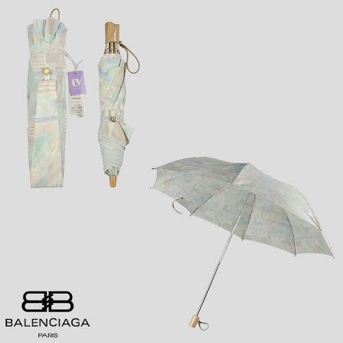 발렌시아가 00S 파스텔톤 멀티컬러 우드핸들 드로잉 도형패턴 접이식 폴딩 수동 3단 우산 양산 양우산 MADE IN JAPAN