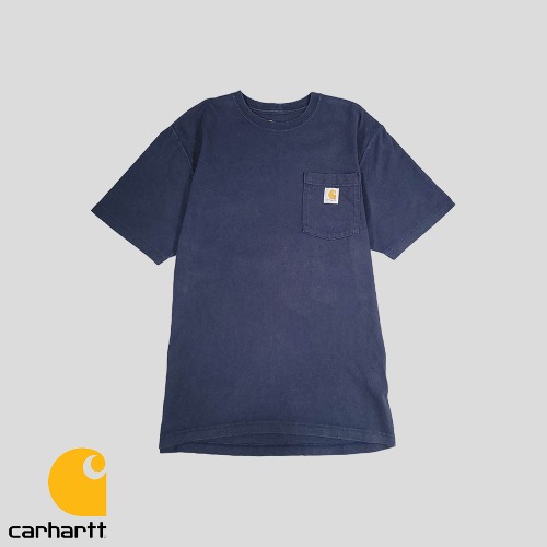 칼하트 피그먼트 네이비 로고패치 포켓 오리지널 레귤러핏 코튼100 반팔 티셔츠 MADE IN HONDURAS S-M