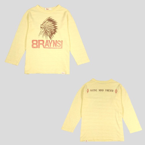 8REINS 옐로우 브라운 레드 나바호 인디언 프린팅 코튼 긴팔 티셔츠 롱슬리브 MADE IN JAPAN S