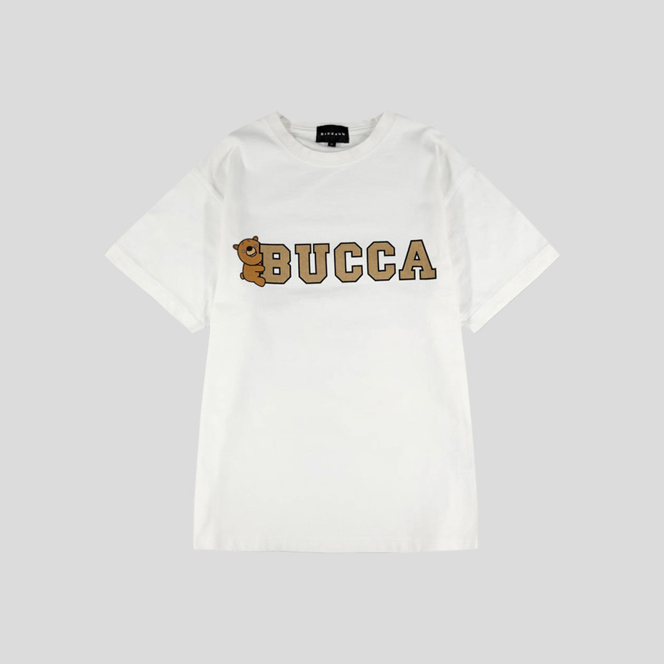 BUCCA 44 화이트 베어로고 프린팅 헤비코튼 반팔 티셔츠 M