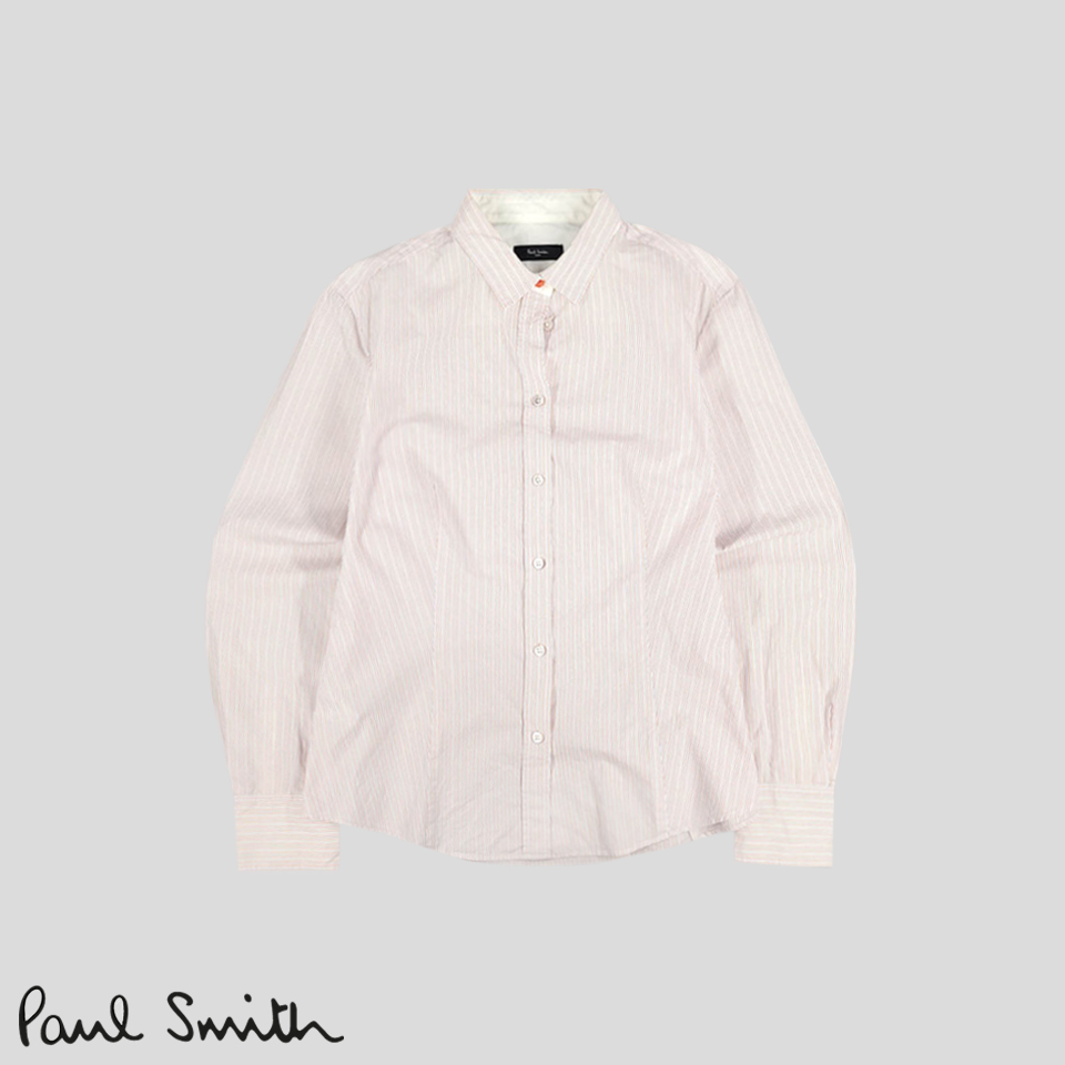 폴스미스 블랙라벨 화이트 핑크 스트라이프 코튼100 블라우스 남방 셔츠 WOMANS M