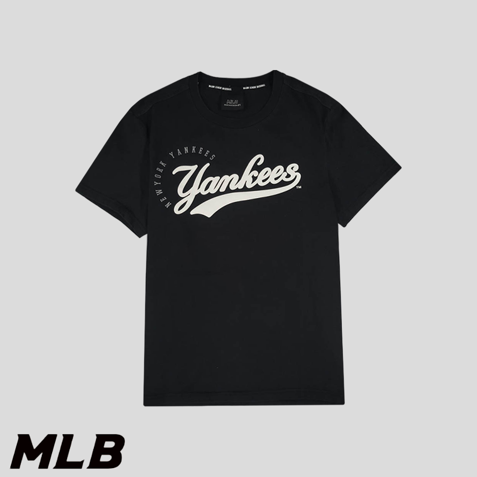 MLB 피그먼트 블랙 뉴욕양키즈 스펠아웃 프린팅 코튼 반팔 티셔츠 M