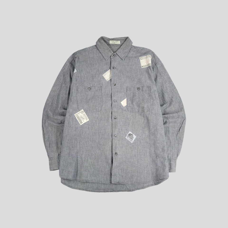 빈티지 블루그레이 멀티패치 샴브레이 더블포켓 남방 셔츠 L