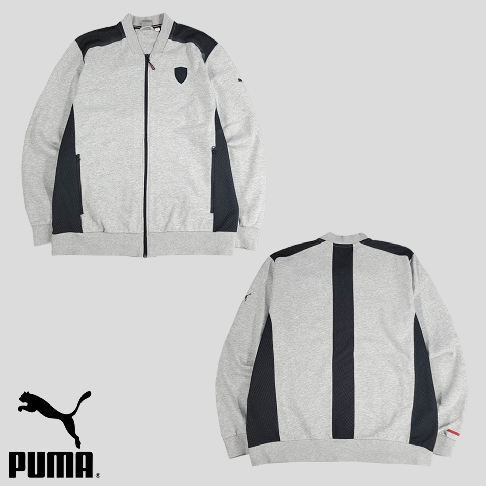 PUMA 퓨마 푸마 X 페라리 그레이 블랙 로고패치 코튼100 스웻 집업 캐주얼자켓 XL