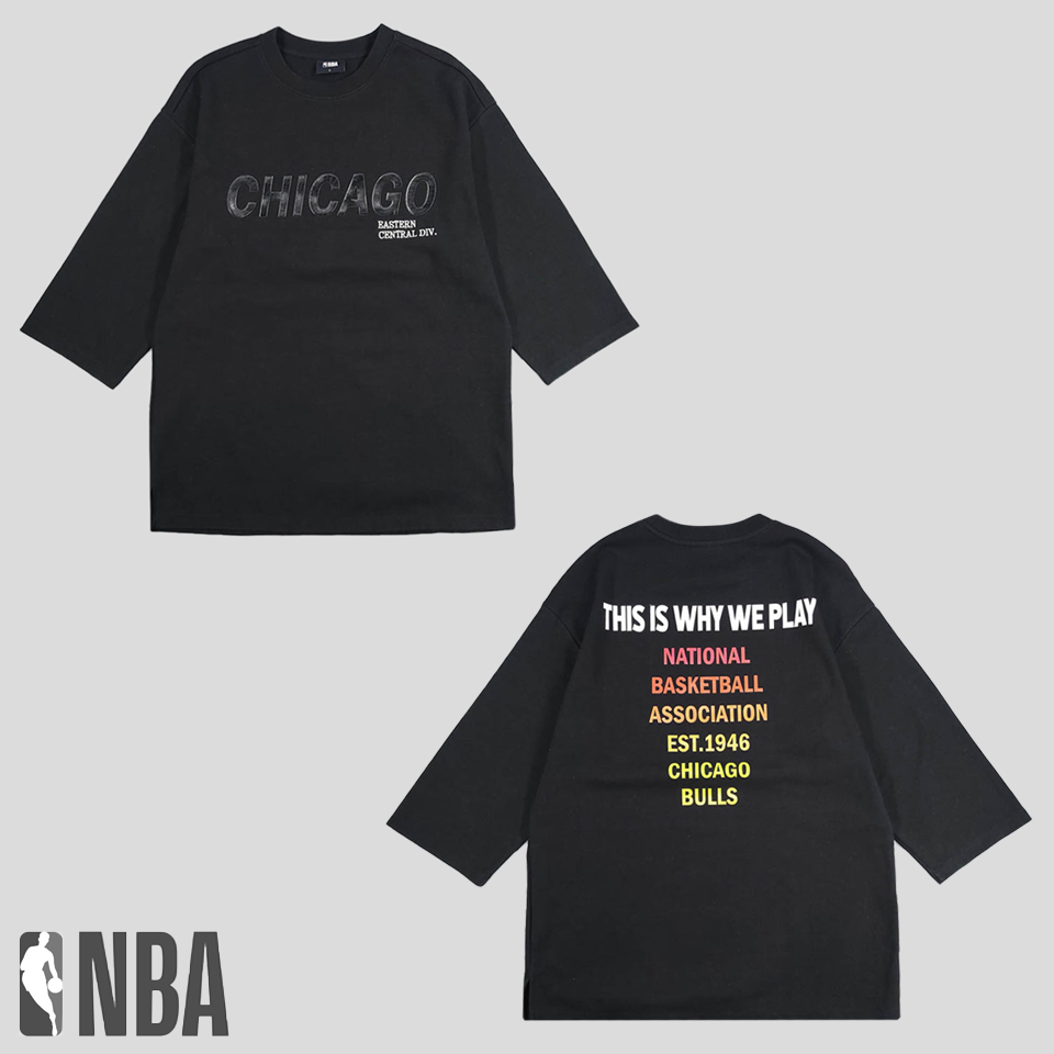 NBA 블랙 톤톤 시카고 불스 그래픽 프린팅 헤비코튼 혼방 7부 긴팔 티셔츠 롱슬리브 L