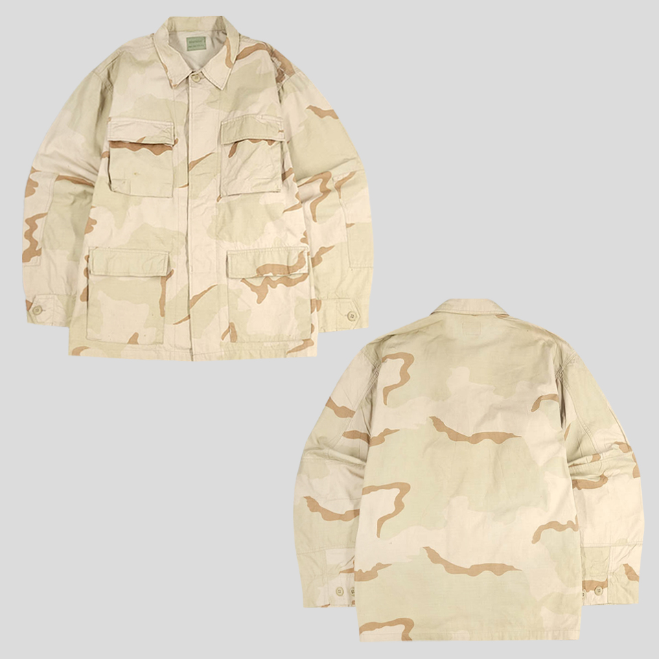 US ARMY 미군 핫 웨더 데저트 탄 카모플라쥬패턴 100-91-C-0375 정글 퍼티그 전투복 컴뱃셔츠 남방 셔츠 L