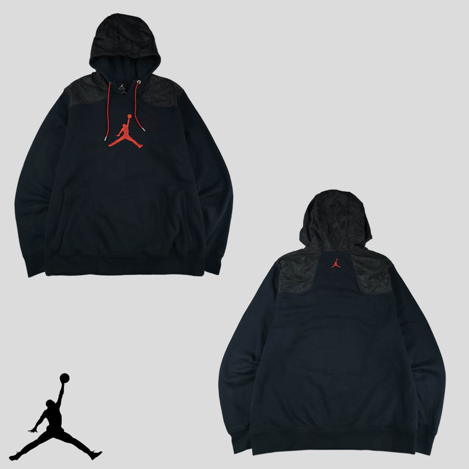 나이키 에어조던 블랙 레드 점프맨 자수 코튼혼방 기모 스웻 후드 티셔츠 XL