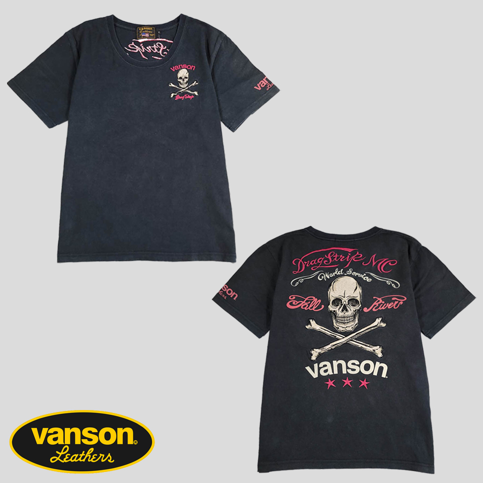 VANSON 벤슨 피그먼트 블랙 스컬 해골 핑크 빅자수로고 Y2K 락시크 펑크 헤비코튼100 반팔 티셔츠 WOMANS M