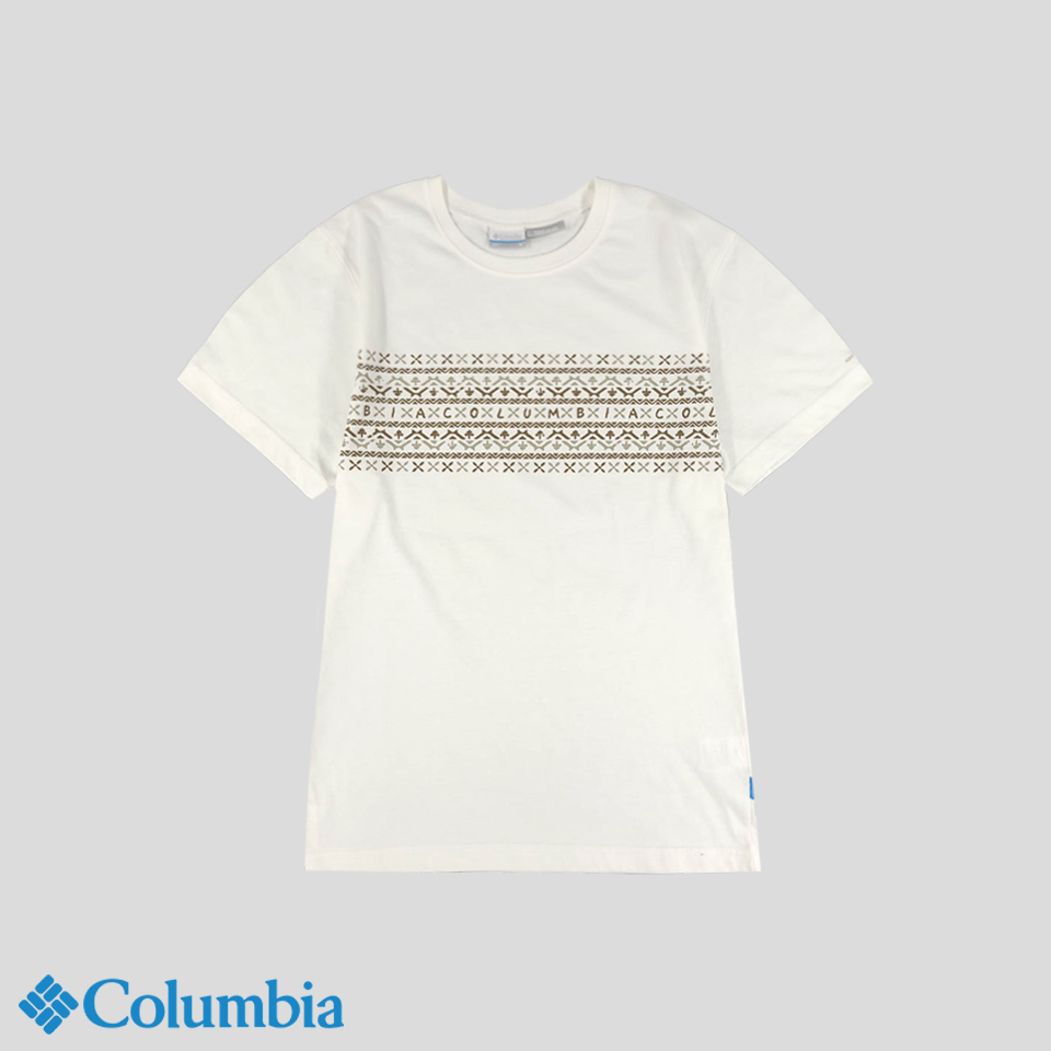 컬럼비아 콜롬비아 화이트 브라운 에스닉 프린팅 옴니위크 코튼혼방 반팔 티셔츠 S