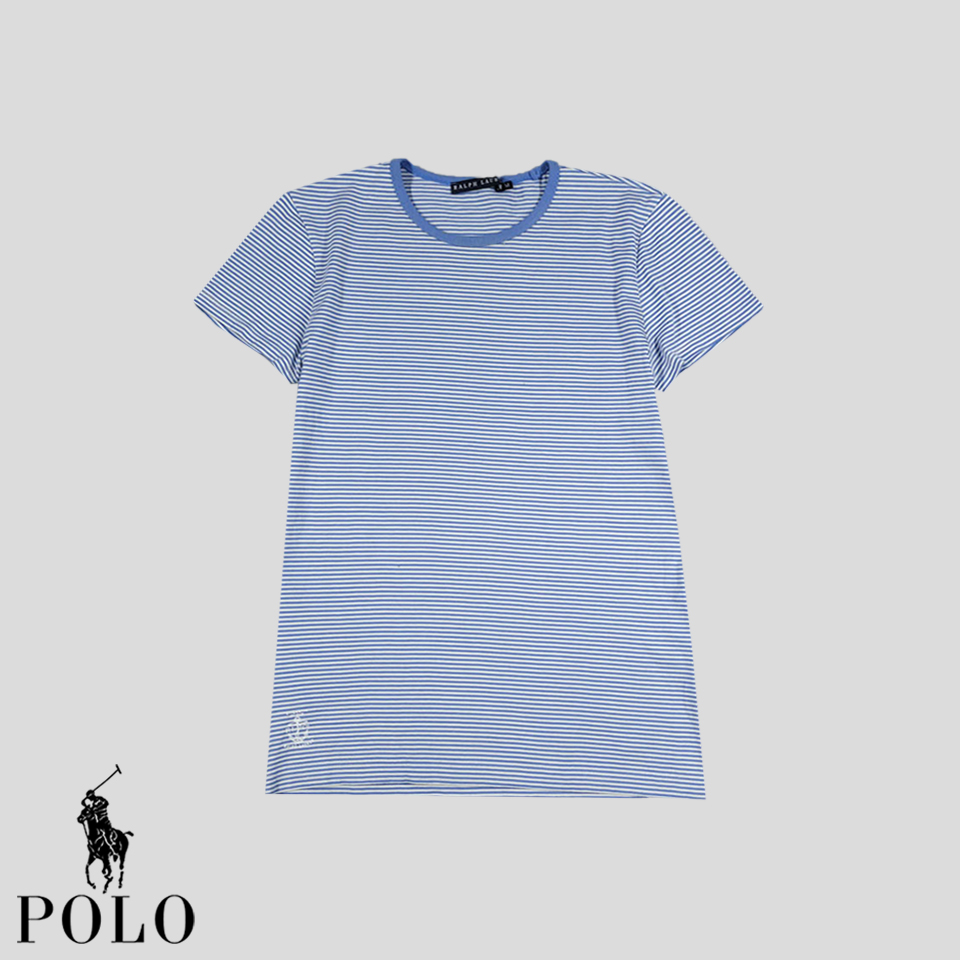폴로랄프로렌 블루 화이트 스트라이프 마린룩 코튼100 반팔 티셔츠 WOMANS M