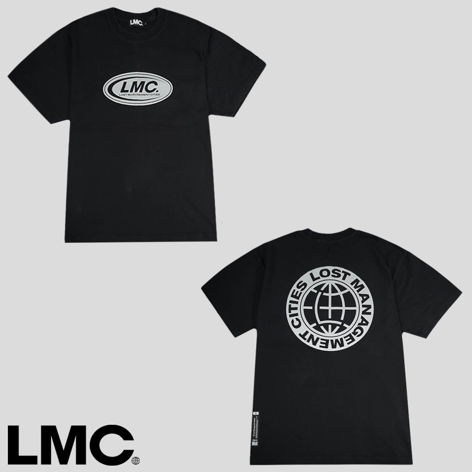 LMC 엠엘씨 블랙 리플렉티브 그래픽 로고 빅프린팅 코튼100 반팔 티셔츠 L
