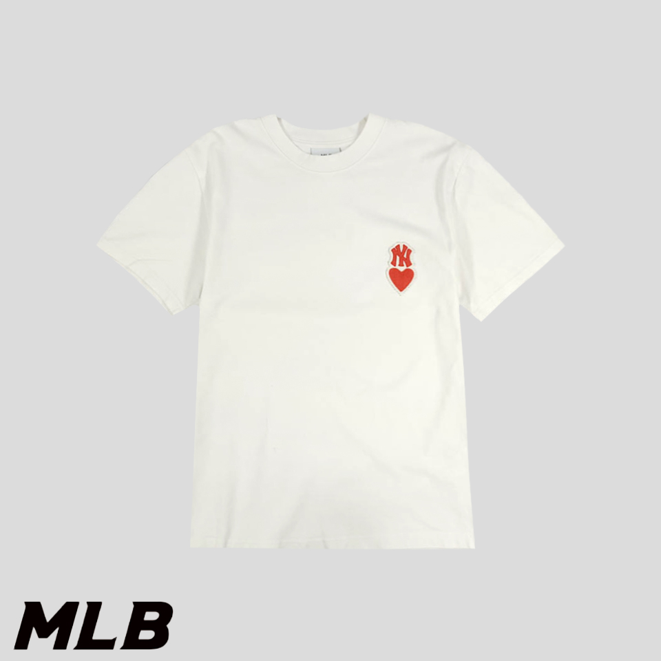 MLB 엠엘비 화이트 뉴욕양키즈 레드 하트 스몰로고 코튼100 반팔 티셔츠 S-M