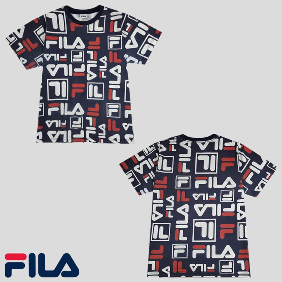 필라 휠라 JP 피그먼트 네이비 풀프린팅 로고 모노그램 코튼혼방 라운드넥 반팔 티셔츠 L