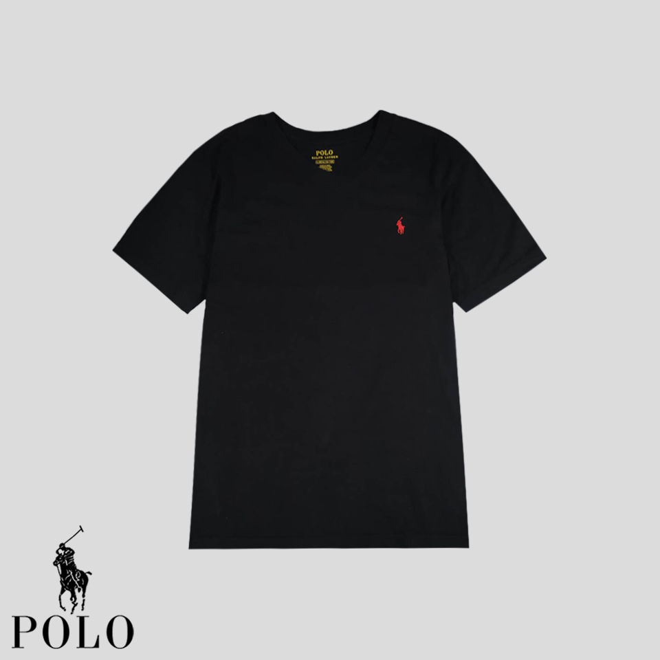 폴로랄프로렌 피그먼트 블랙 레드포니 코튼100 브이넥 반팔 티셔츠 WOMANS M