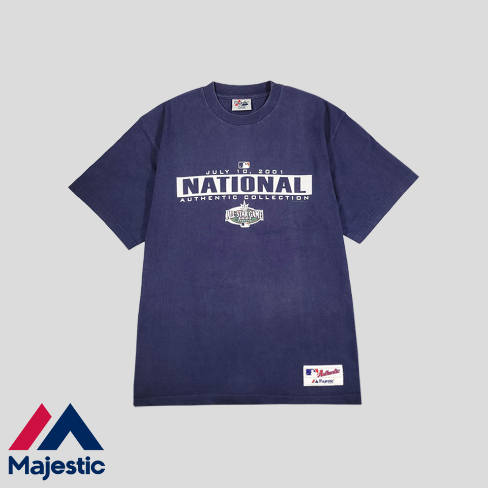 마제스틱 00s 피그먼트 네이비 MLB 2001 올스타 프린팅 코튼100 반팔 티셔츠 MADE IN MEXICO L
