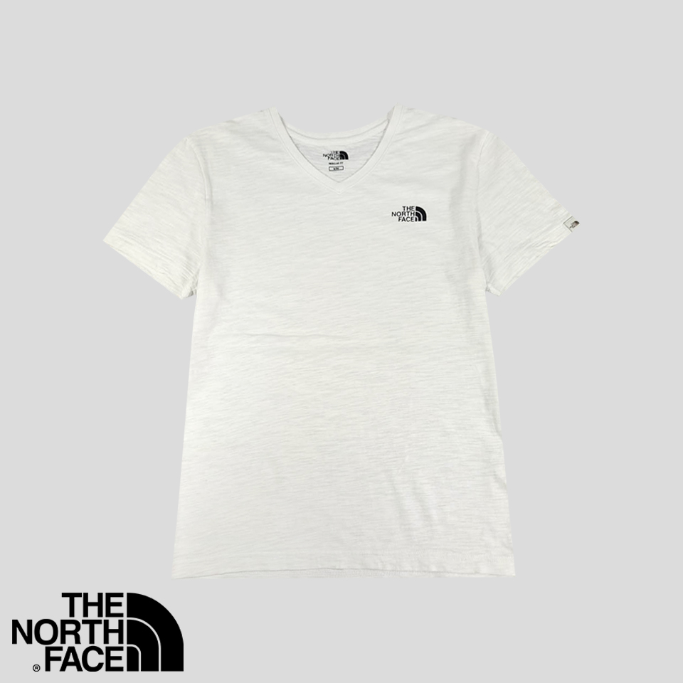 노스페이스 화이트라벨 화이트 블랙 프린팅로고 레귤러핏 코튼100 브이넥 반팔 티셔츠 M