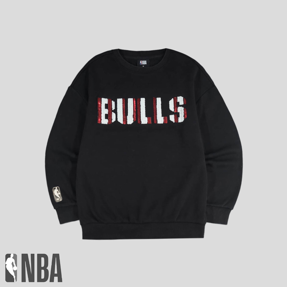 NBA 엔비에이 블랙 화이트 레드 시카고불스 스팽글 로고 맨투맨 티셔츠 M