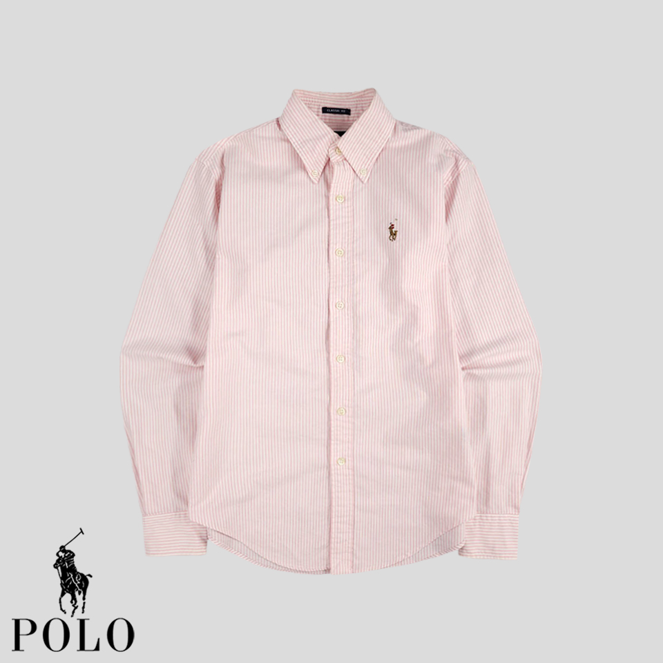 폴로랄프로렌 핑크 화이트 스트라이프 멀티포니 버튼다운 클래식핏 코튼100 남방 셔츠 WOMANS M