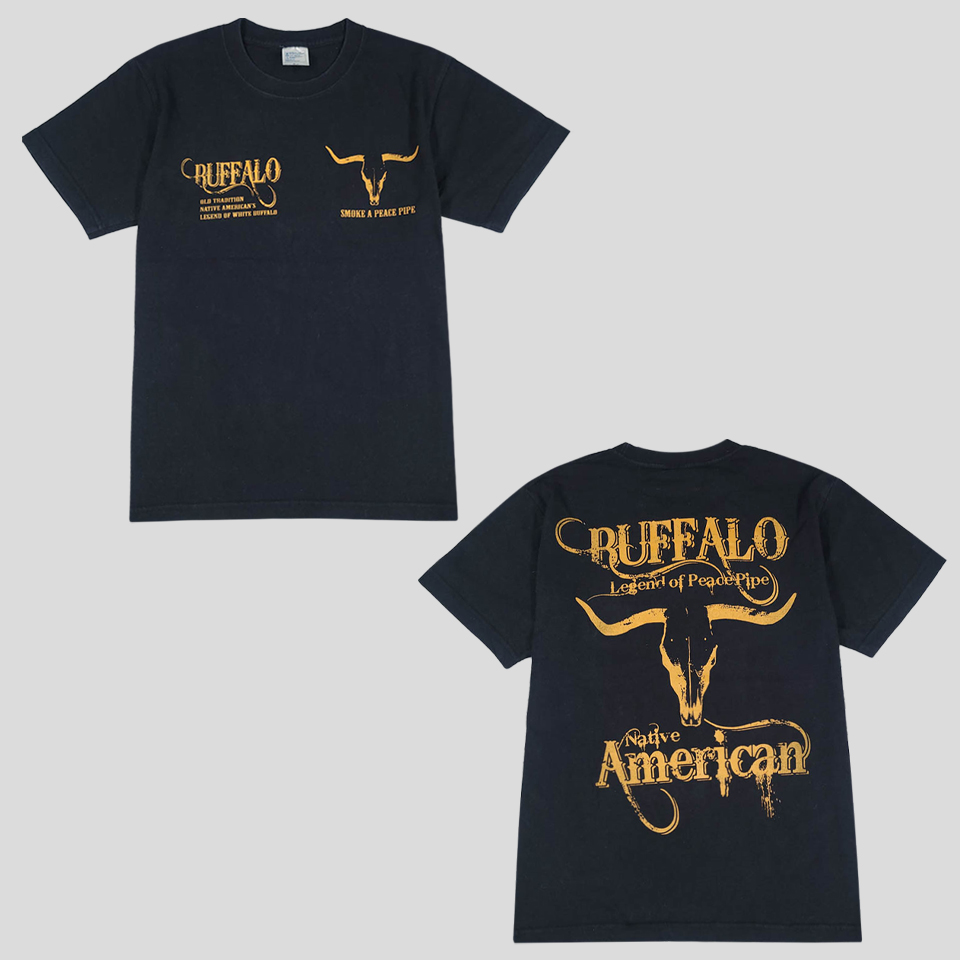 빈티지 피그먼트 블랙 네이티브 아메리칸 버팔로 빅프린팅 반팔 티셔츠 S