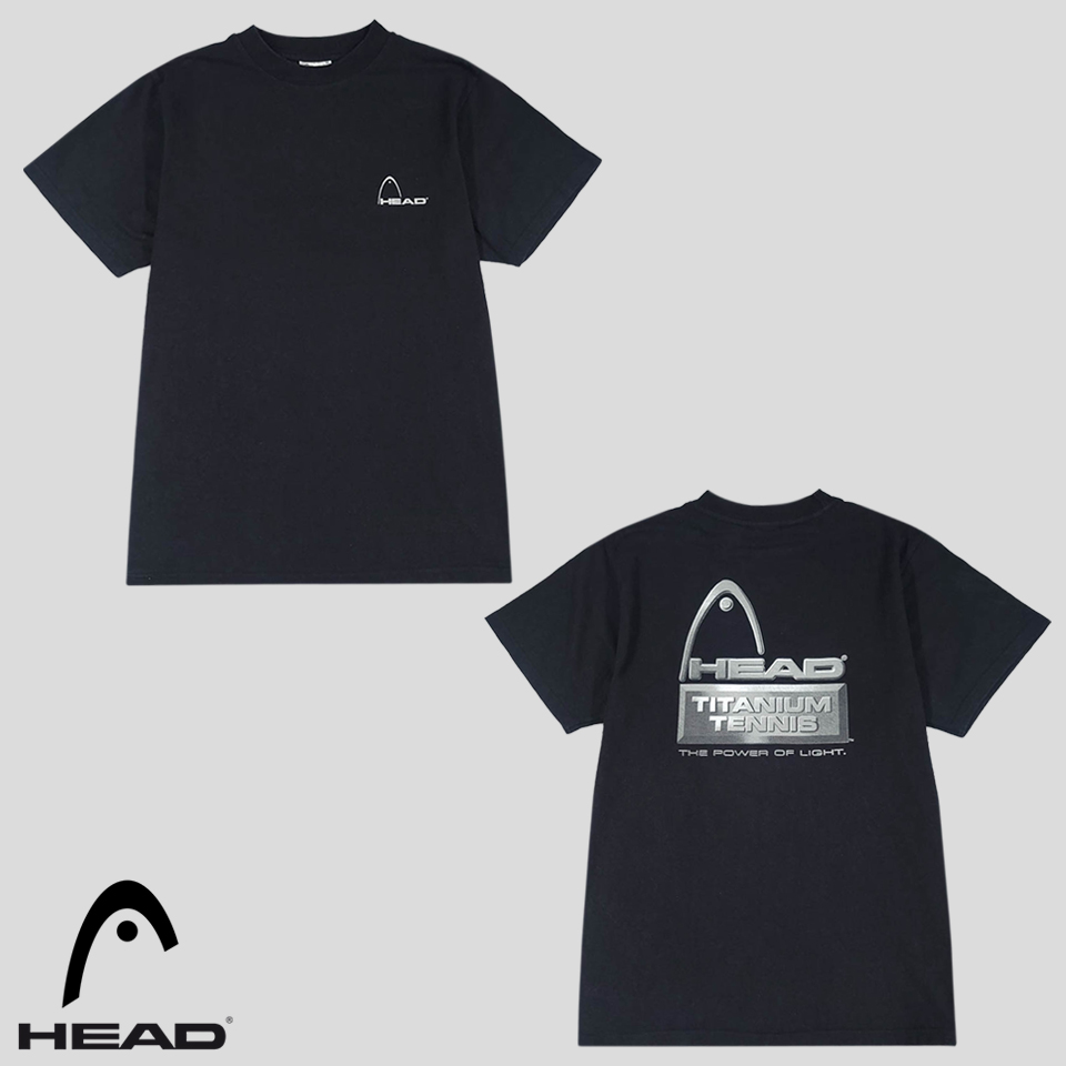 HEAD 헤드 블랙 티타늄 테니스 백프린팅 헤비코튼 코튼100 반팔 티셔츠 M