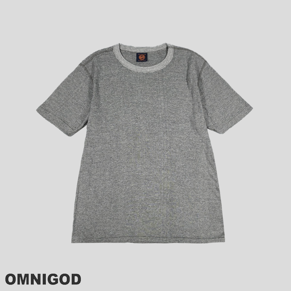 OMNIGOD 그레이 라운드넥 심플 베이직 코튼100 반팔 티셔츠 MADE IN JAPAN M