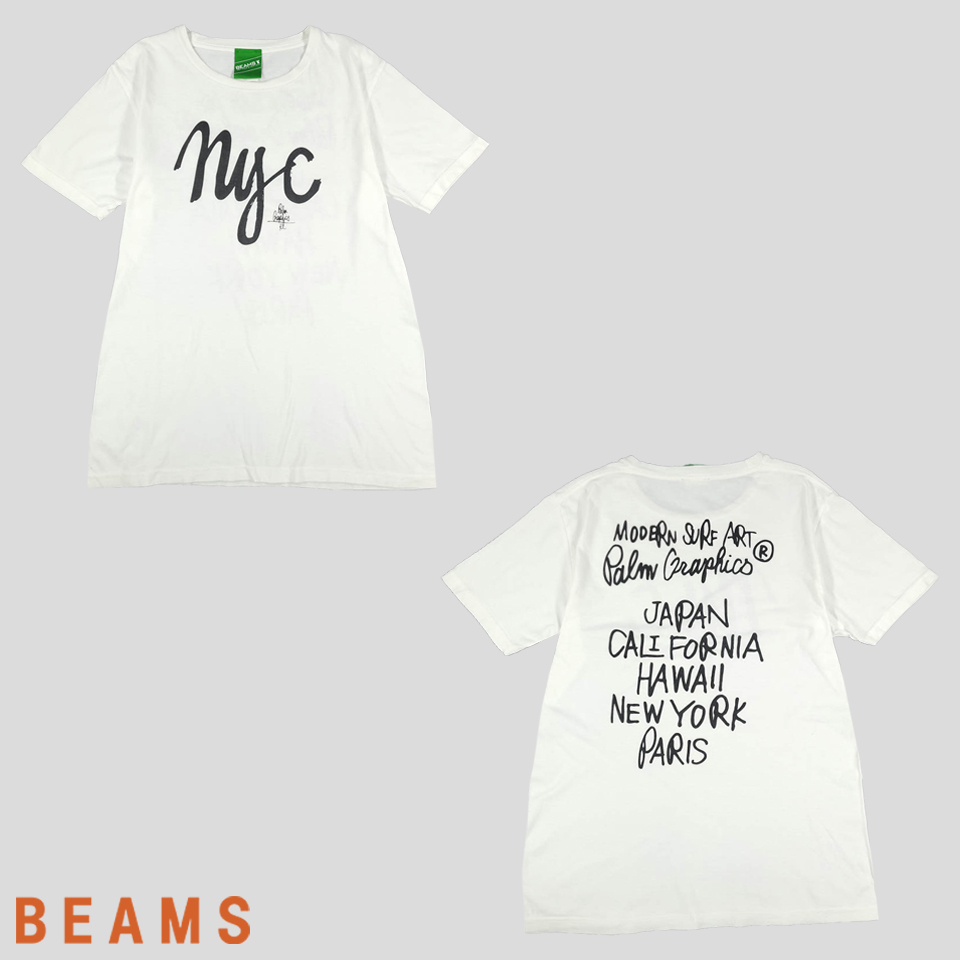 BEAMS T 빔즈 화이트 월드투어 프린팅 코튼100 반팔 티셔츠 S
