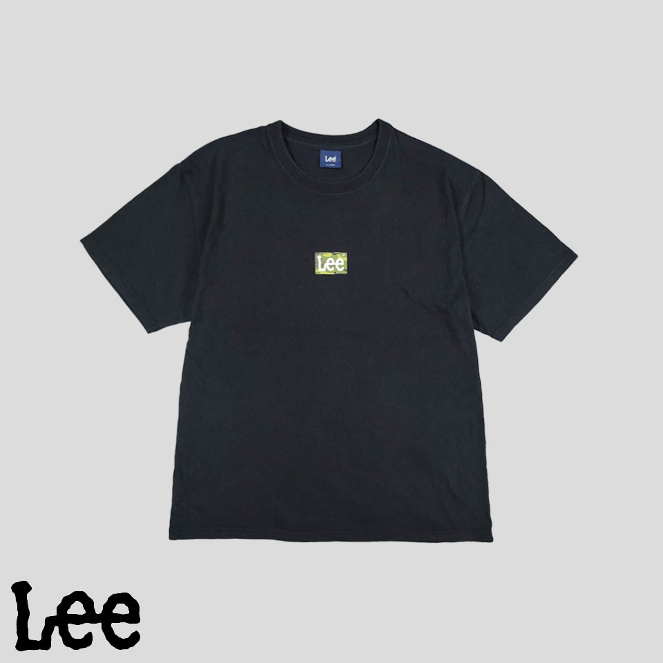 LEE 리 JP 피그먼트 블랙 미드 카모플라쥬 스퀘어 로고프린팅 헤비코튼100 반팔 티셔츠 XL