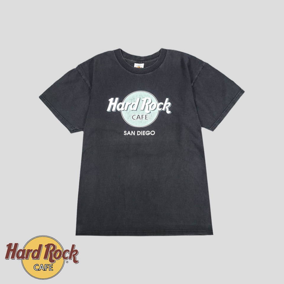 HARD ROCK CAFE 하드락 카페 피그먼트 블랙 샌디에이고 프린팅 헤비코튼100 반팔 티셔츠 MADE IN USA L
