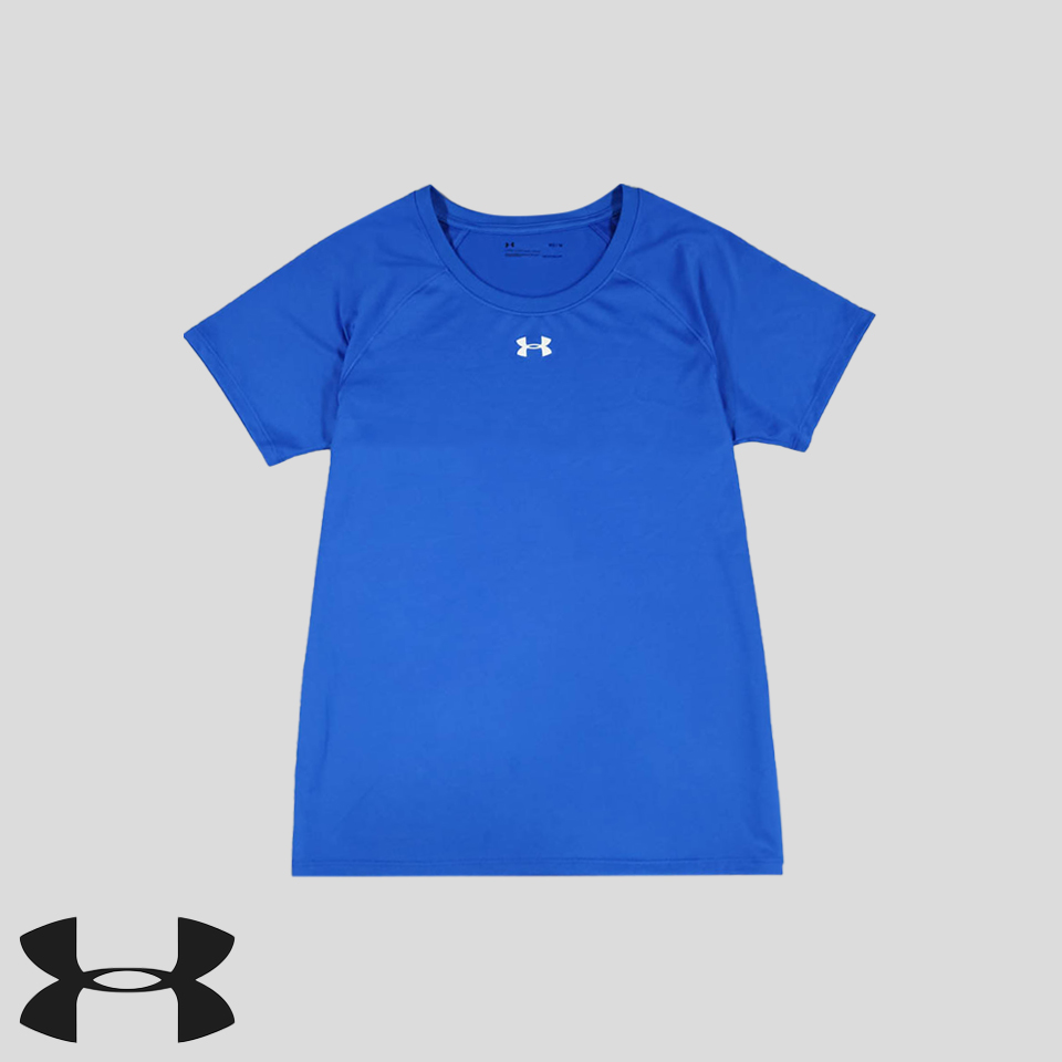 언더아머 히트기어 블루 화이트 미드로고 팀 라커 루즈핏 기능성 폴리 반팔 티셔츠 M