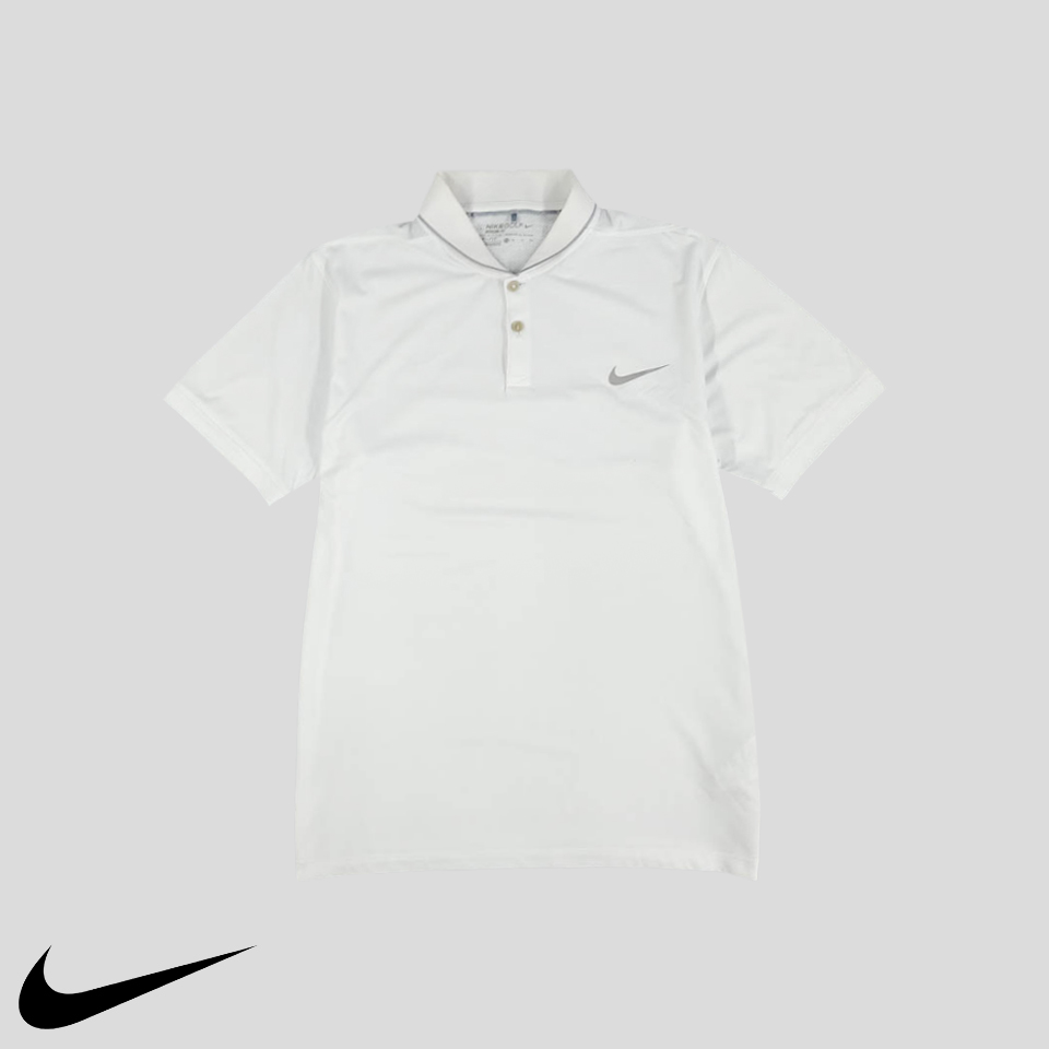 나이키 골프 화이트 드라이핏 스우시 프린팅 모던핏 기능성 카라넥 반팔 티셔츠 L