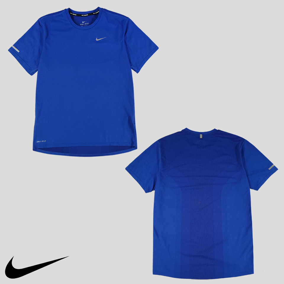 나이키 러닝 블루 드라이핏 컨투어 리플렉티브 스우시 폴리100 기능성 반팔 티셔츠 M